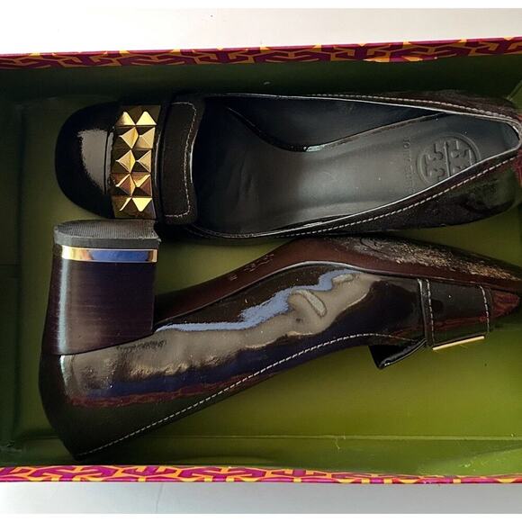 Tory Burch Two Inch Heels Dark Brow Parent Leather Size 8.5 Retails $325 - Picture 1 of 10